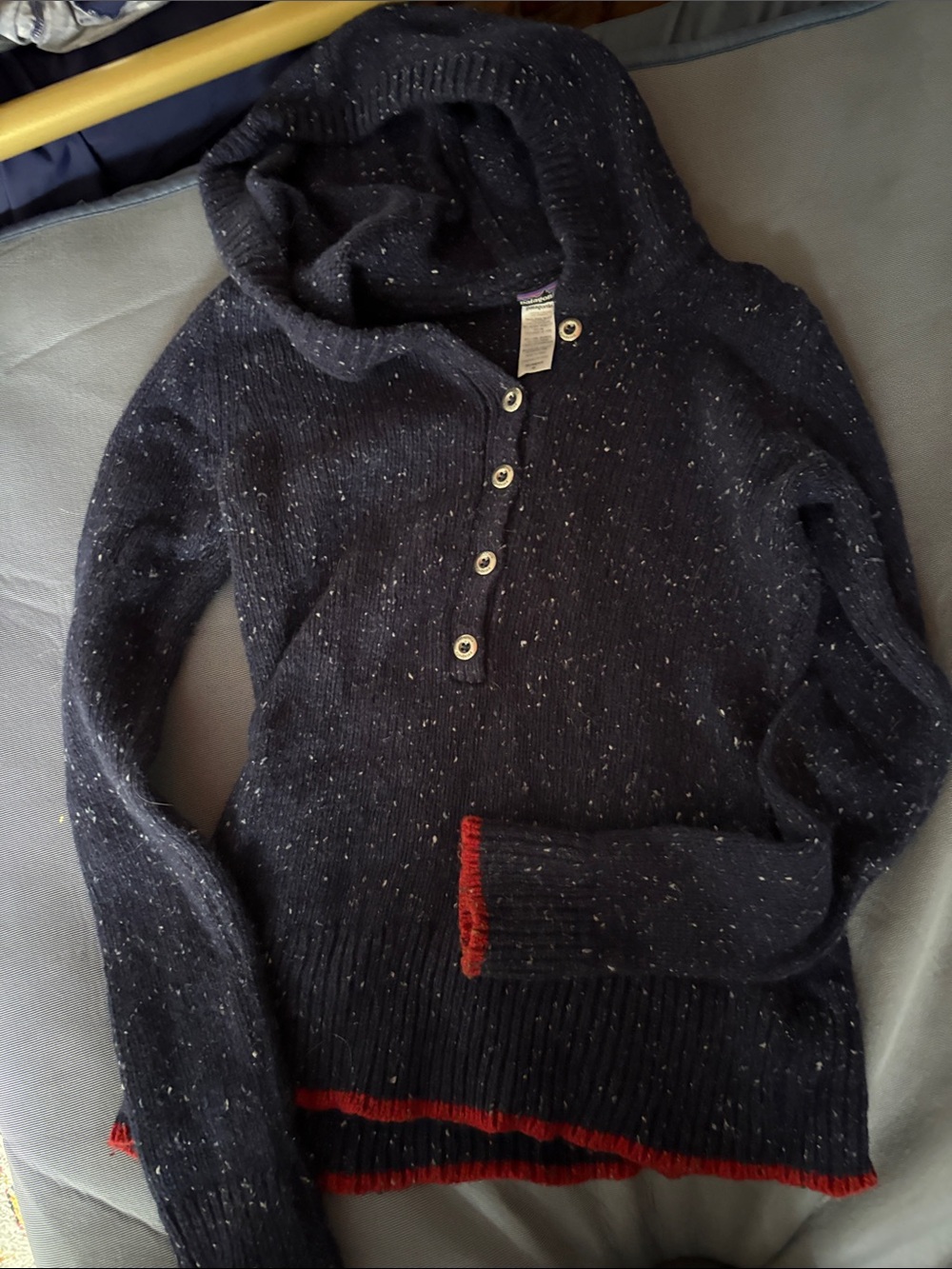 Womens Patagonia  Speckled Hooded Sweater with Red Trim